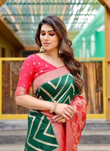 Green and Pink Silk Woven Classic Designer Saree for Festival