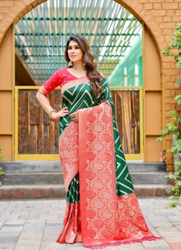 Green and Pink Silk Woven Classic Designer Saree for Festival