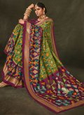 Green and Purple color Silk Trendy Saree with Foil Print - 1