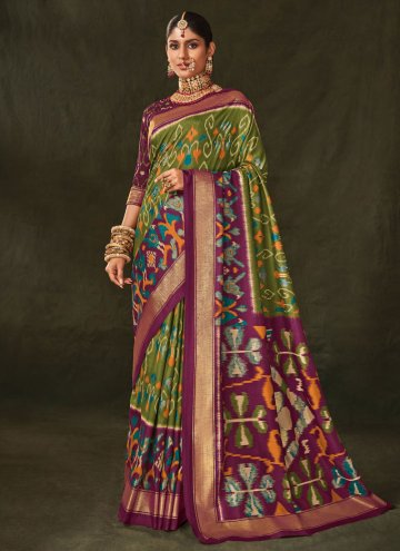 Green and Purple color Silk Trendy Saree with Foil
