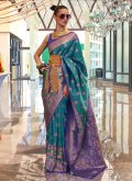 Green and Purple Handloom Silk Woven Trendy Saree - 1