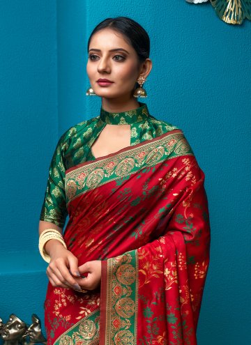 Green and Red color Silk Classic Designer Saree with Woven