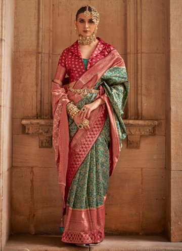 Green and Red color Woven Banarasi Trendy Saree