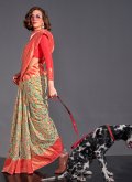 Green and Red Contemporary Saree in Handloom Silk with Woven - 1
