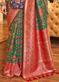 Green and Red Designer Traditional Saree in Patola Silk with Woven - 1