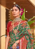 Green and Red Designer Traditional Saree in Patola Silk with Woven - 2
