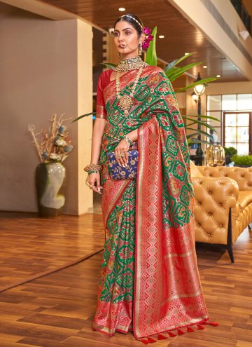 Green and Red Designer Traditional Saree in Patola