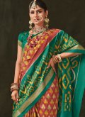 Green and Rust color Silk Designer Saree with Foil Print - 1