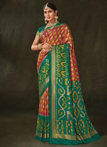 Green and Rust color Silk Designer Saree with Foil Print