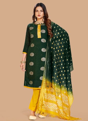 Green and Yellow Banarasi Booti Work Salwar Suit f