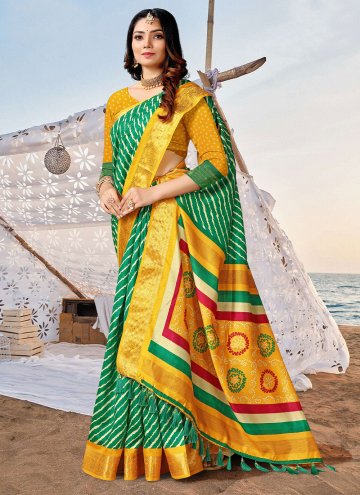Green and Yellow Silk Border Classic Designer Saree for Ceremonial