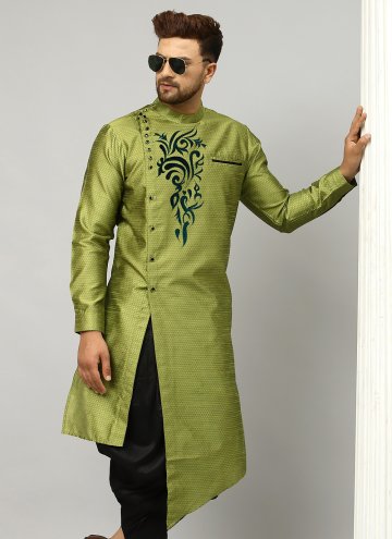 Green Art Dupion Silk Embroidered Angarkha for Cer