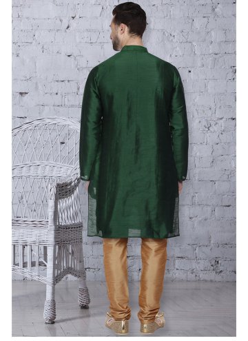 Green Art Dupion Silk Embroidered Kurta Pyjama