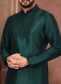 Green Art Dupion Silk Embroidered Kurta Pyjama for Ceremonial - 1