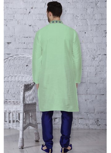 Green Art Dupion Silk Embroidered Kurta Pyjama for Festival