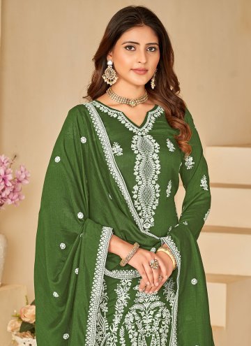 Green Art Silk Embroidered Designer Salwar Kameez for Ceremonial