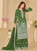 Green Art Silk Embroidered Designer Salwar Kameez for Ceremonial - 2