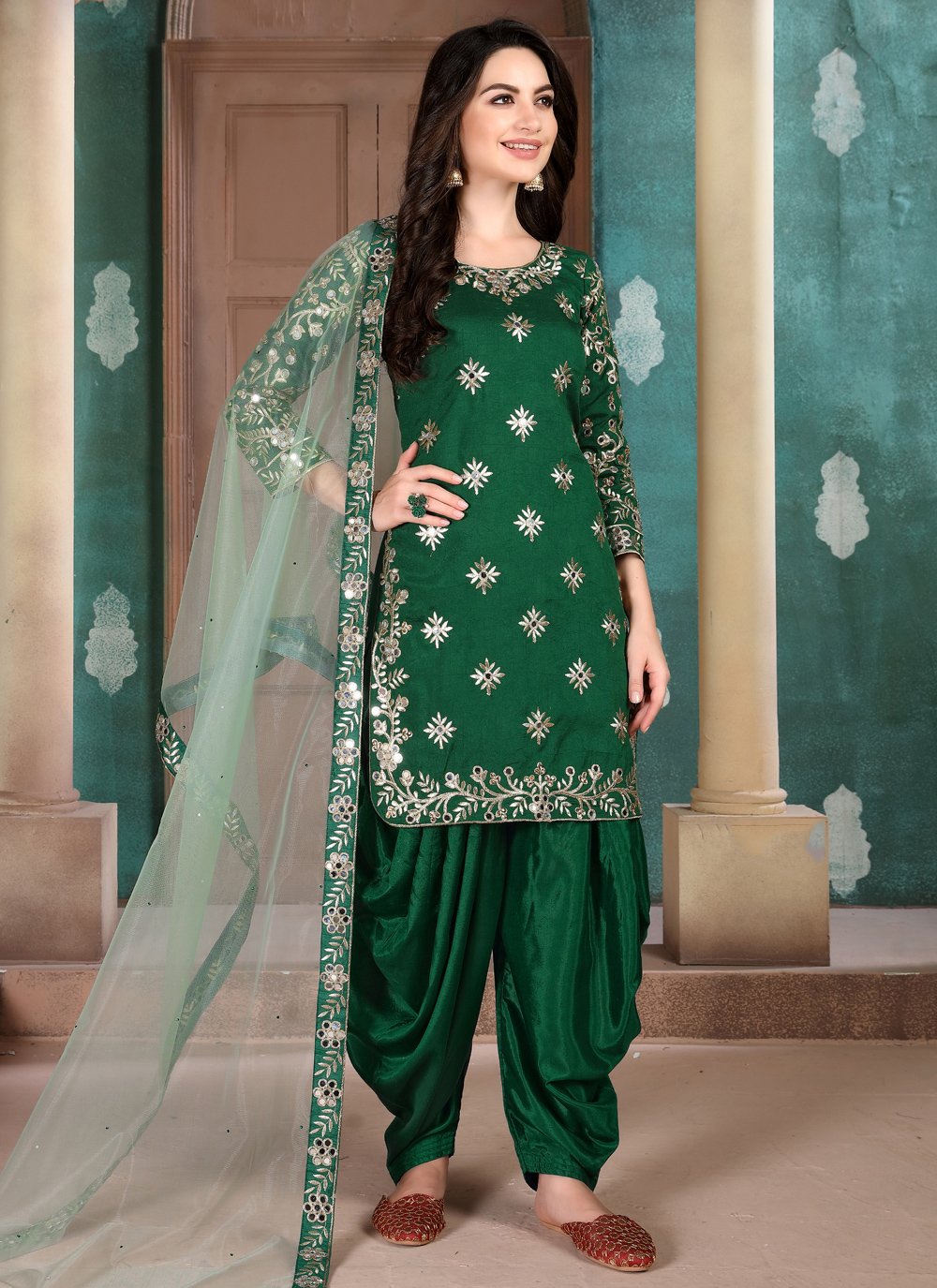 Green Art Silk Embroidered Salwar Suit