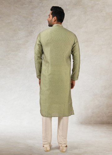 Green Art Silk Printed Kurta Pyjama for Engagement