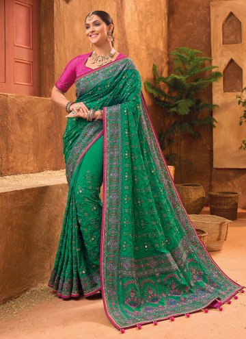 Green Banarasi Diamond Work Classic Designer Saree