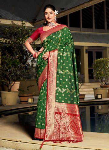 Green Banarasi Thread Work Traditional Saree for Engagement