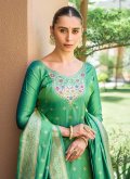Green Banarasi Woven Trendy Suit for Festival - 1
