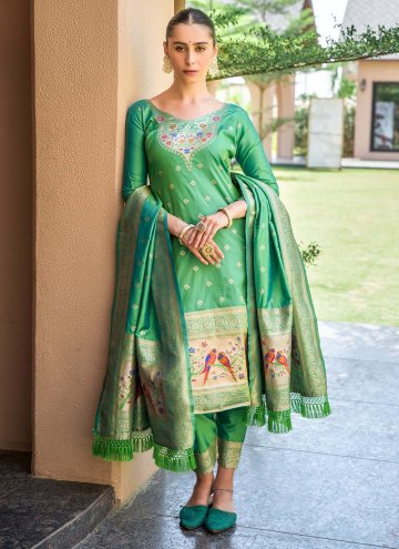 Green Banarasi Woven Trendy Suit for Festival