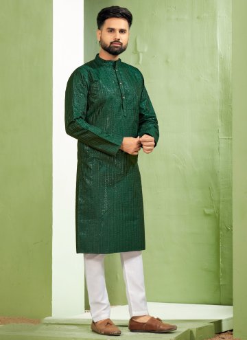Green Banglori Silk Embroidered Kurta Pyjama