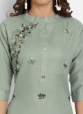 Green Blended Cotton Embroidered Casual Kurti - 1