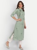 Green Blended Cotton Embroidered Casual Kurti - 3