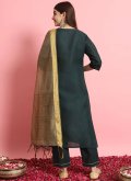 Green Blended Cotton Embroidered Salwar Suit - 1