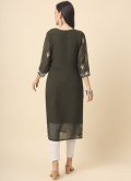 Green Casual Kurti in Georgette with Embroidered - 1