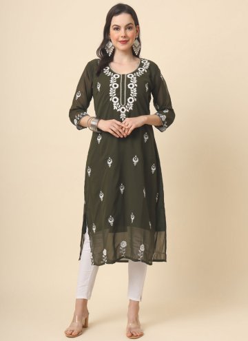 Green Casual Kurti in Georgette with Embroidered