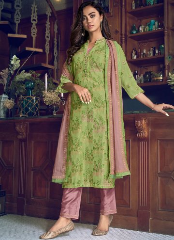 Green Chanderi Silk Embroidered Pant Style Suit fo