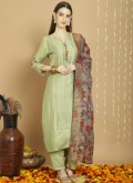 Green Chanderi Silk Embroidered Salwar Suit for Ceremonial - 3