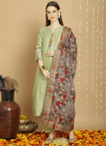 Green Chanderi Silk Embroidered Salwar Suit for Ceremonial