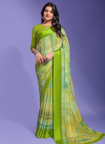 Green Chiffon Printed Trendy Saree