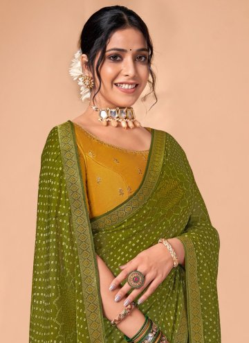 Green Chiffon Printed Trendy Saree for Ceremonial