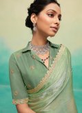 Green Chiffon Satin Border Designer Saree - 1