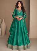 Green Chinon Embroidered Designer Gown - 2
