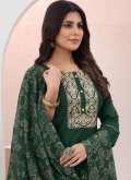 Green Chinon Embroidered Pant Style Suit - 1