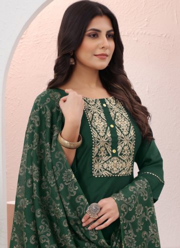 Green Chinon Embroidered Pant Style Suit