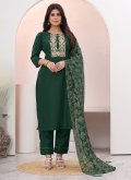 Green Chinon Embroidered Pant Style Suit - 3