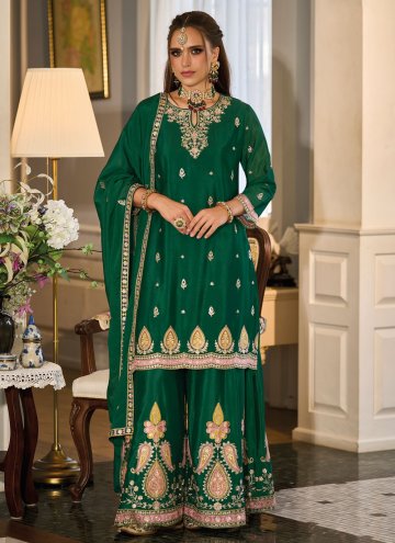 Green Chinon Embroidered Salwar Suit for Ceremonial
