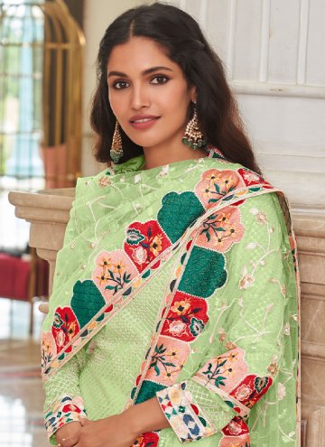 Green Churidar Salwar Kameez in Georgette with Embroidered
