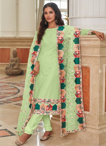 Green Churidar Salwar Kameez in Georgette with Embroidered