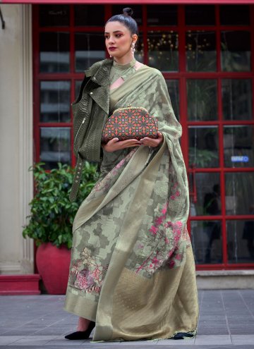 Green Classic Designer Saree in Brasso with Printe