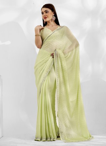 Green Classic Designer Saree in Chiffon Satin with