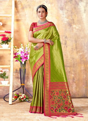 Green Classic Designer Saree in Kanjivaram Silk wi