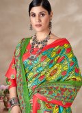 Green Classic Designer Saree in Pashmina with Digital Print - 1